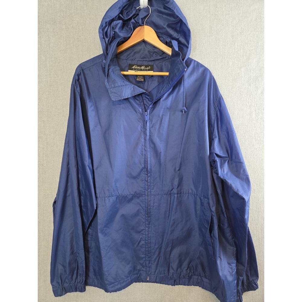 Eddie Bauer EBTEK Packable Jacket Mens L TALL Blue Windbreaker Lightweight Hood